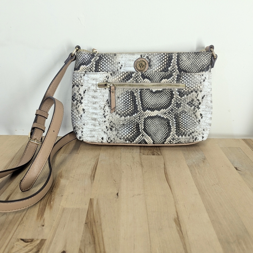 Anne Klein Snakeskin Pattern Crossbody Bag Vegan Multi Pocket NWOT Shoulder
